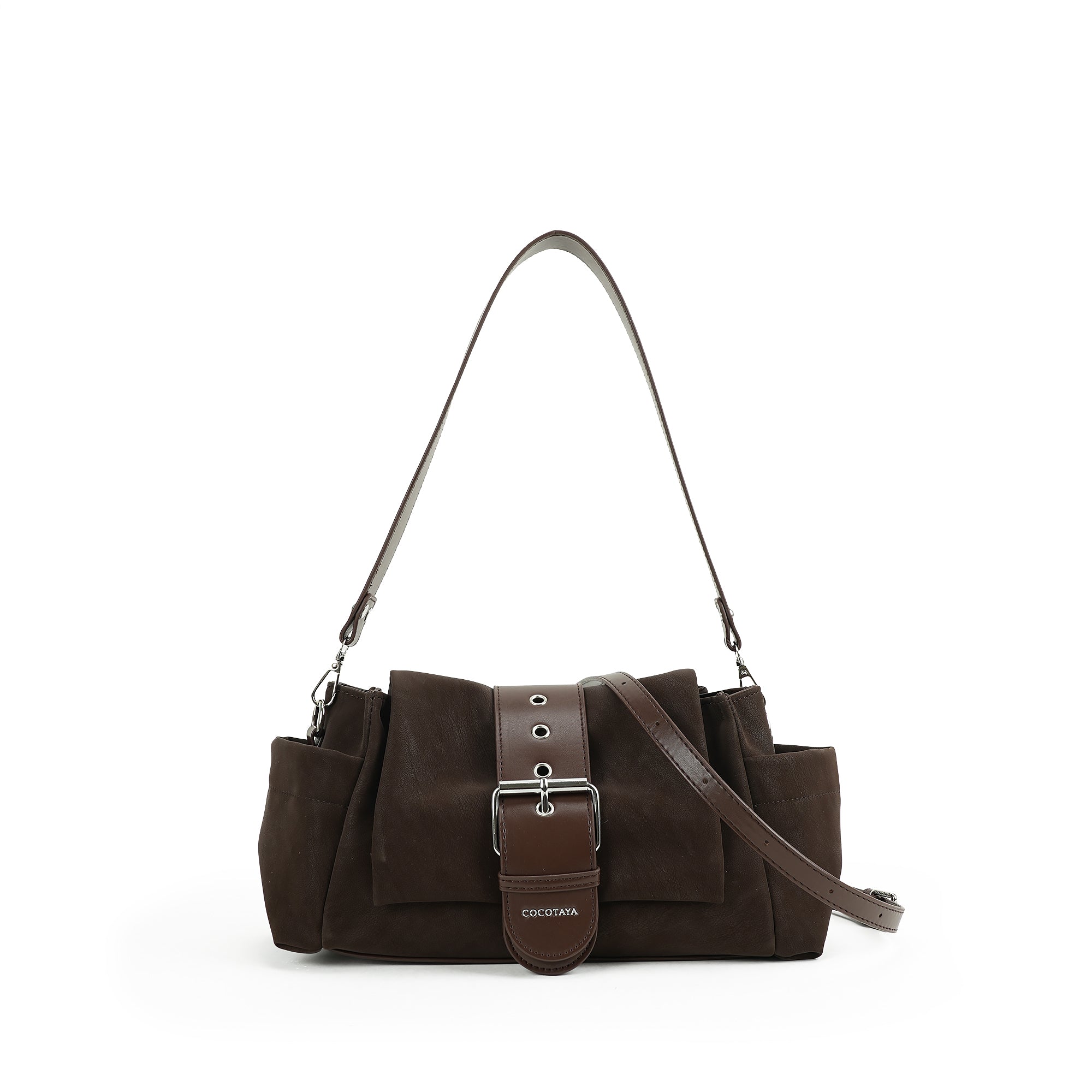 （cocotaya）Women Adjustable Strap Buckle Shoulder Crossbody Bag Multi Pocket Daily Casual Purse