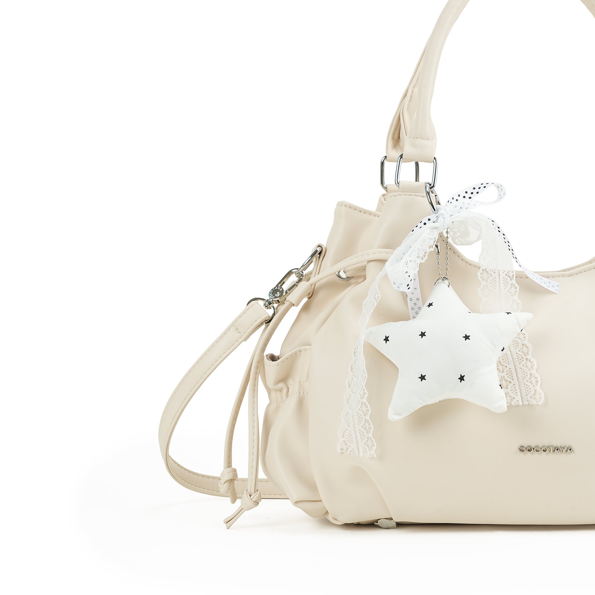 （cocotaya）Women Cute Drawstring Tote Bag With Star Charm Adjustable Crossbody Shoulder Handbag