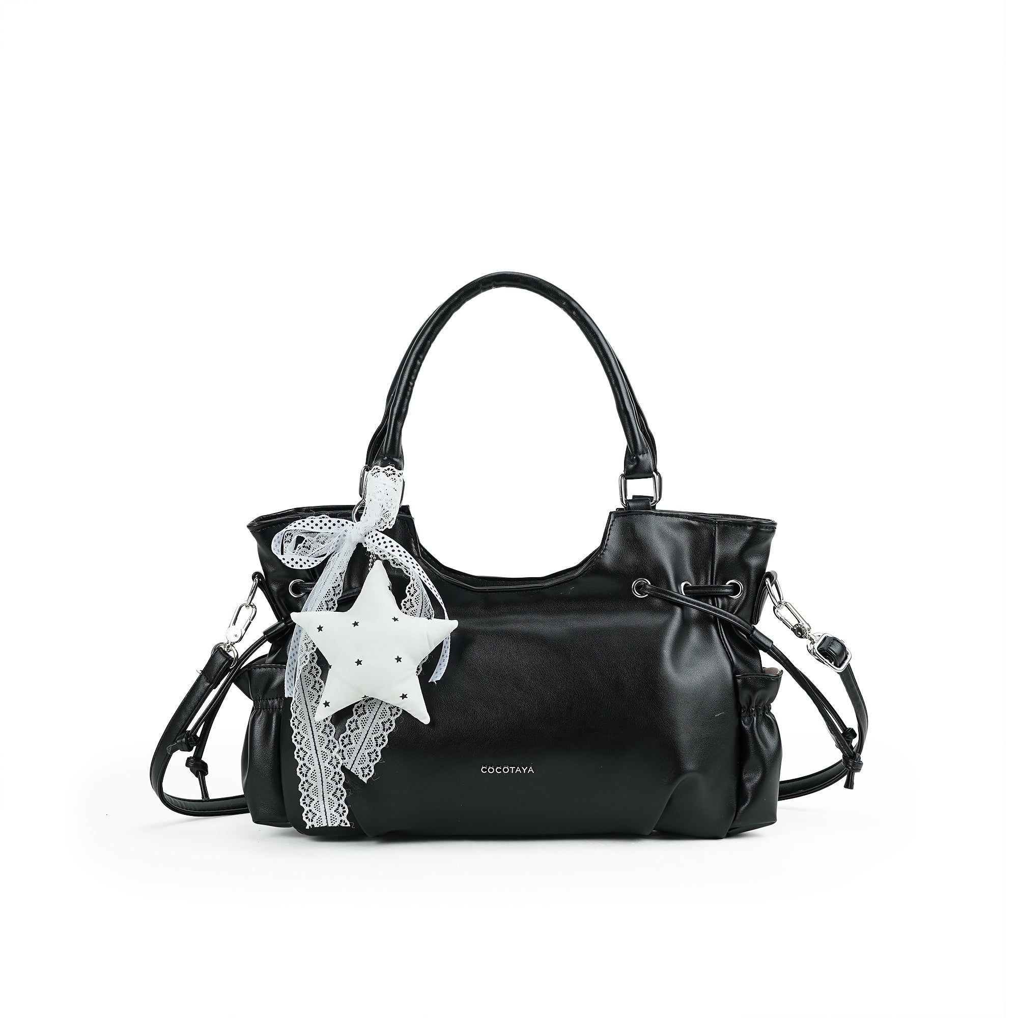（cocotaya）Women Cute Drawstring Tote Bag With Star Charm Adjustable Crossbody Shoulder Handbag