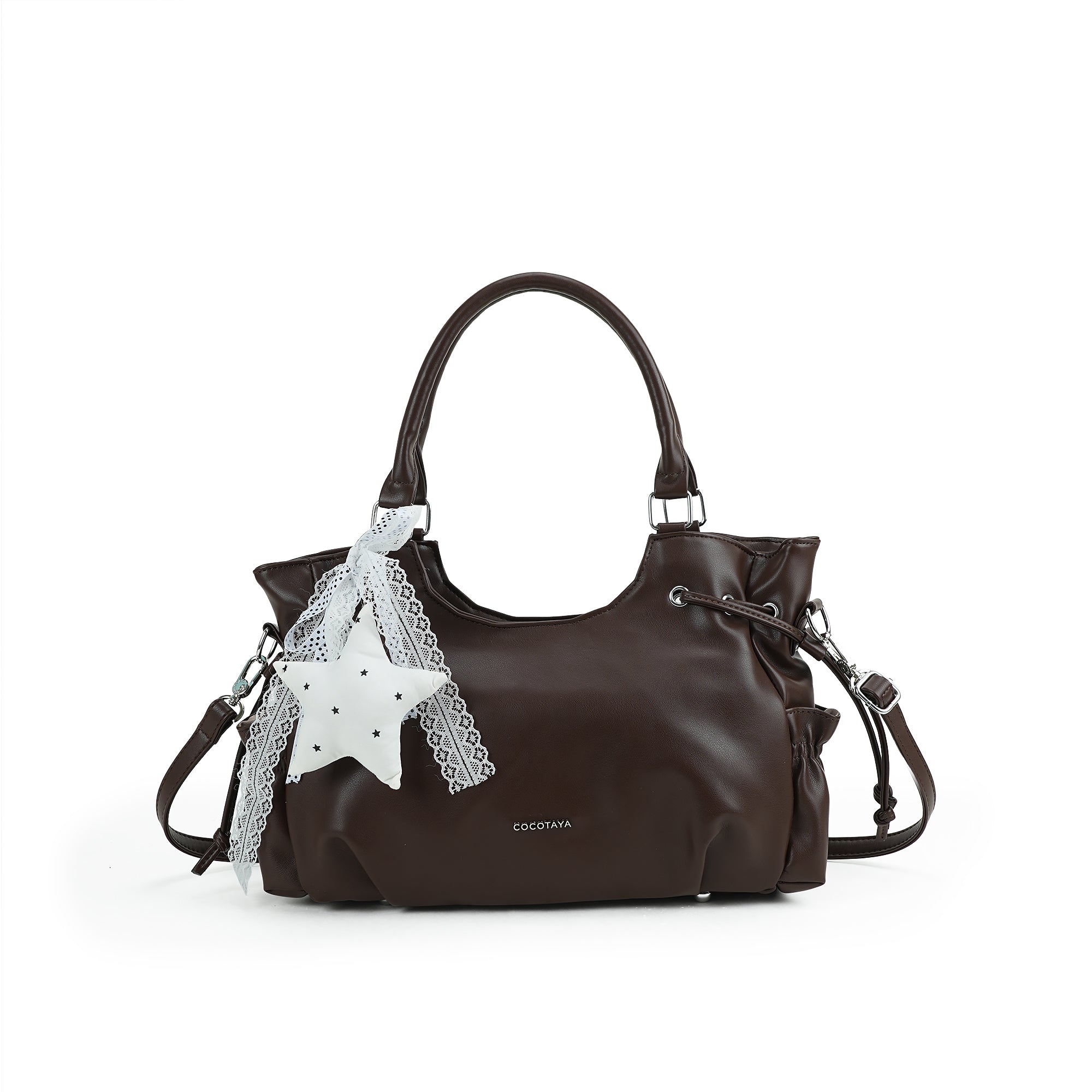 （cocotaya）Women Cute Drawstring Tote Bag With Star Charm Adjustable Crossbody Shoulder Handbag
