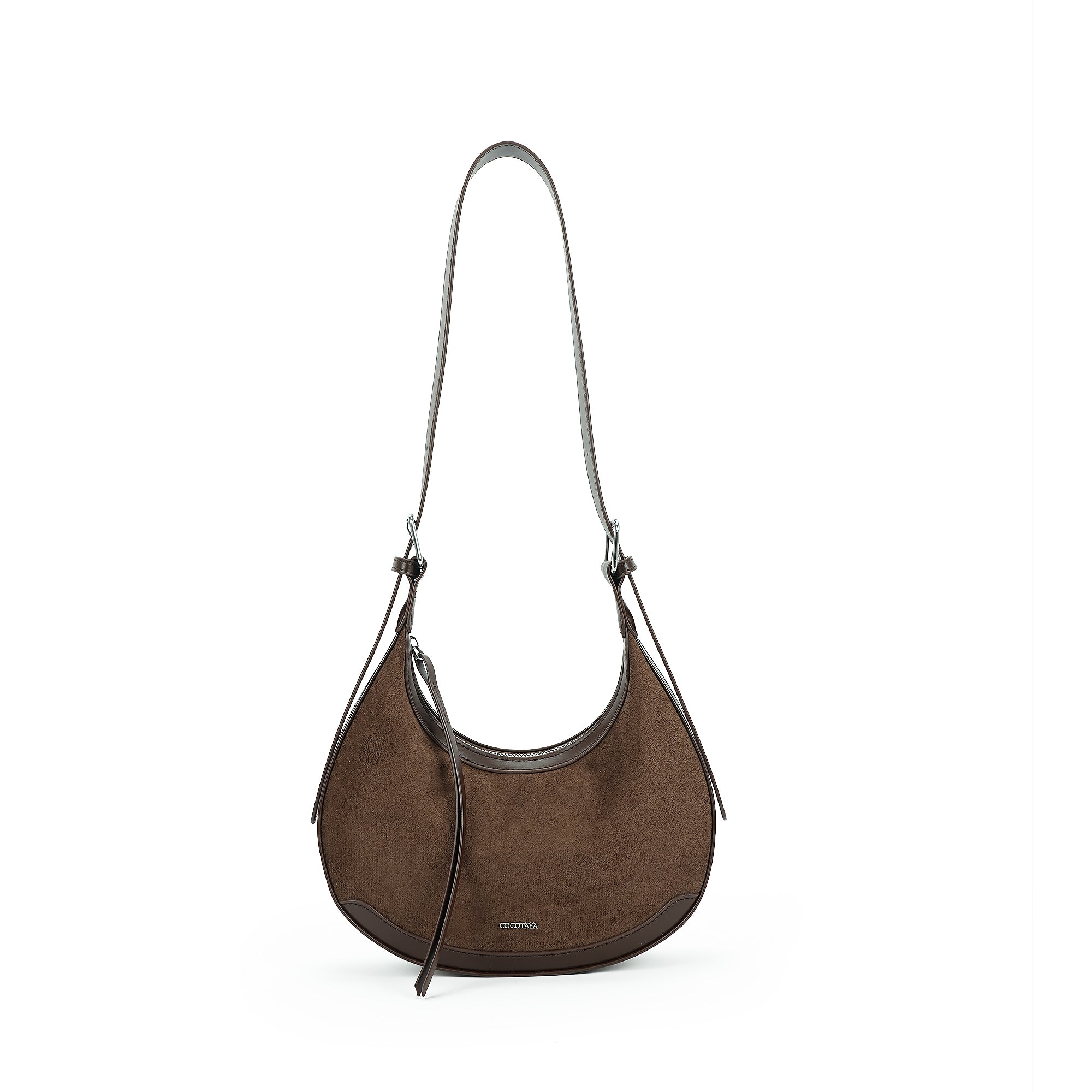 （cocotaya）CocoaHush Bag  Minimalist Suede Crescent Hobo Bag, Office Commuter Crossbody Purse