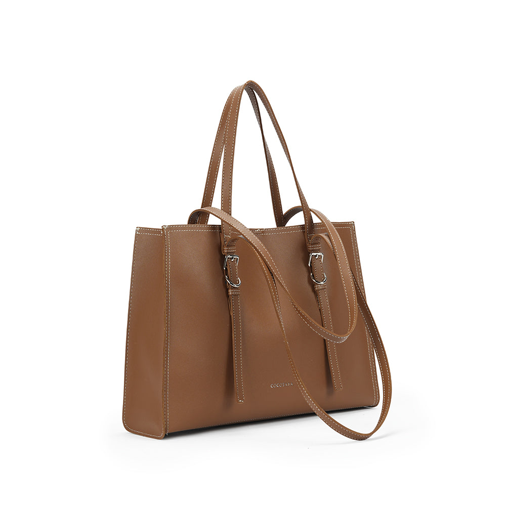 (COCOTAYA)Exquisite solid color leather handbag, large capacity tote bag