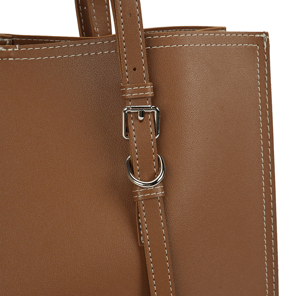 (COCOTAYA)Exquisite solid color leather handbag, large capacity tote bag