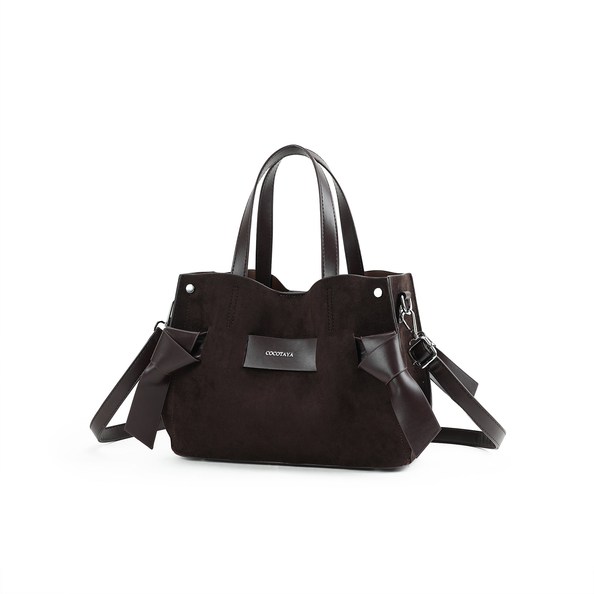 （cocotaya）All-Match Dual Carry Leather Handbag, Bow Detail Convertible Shoulder Crossbody Tote Bag