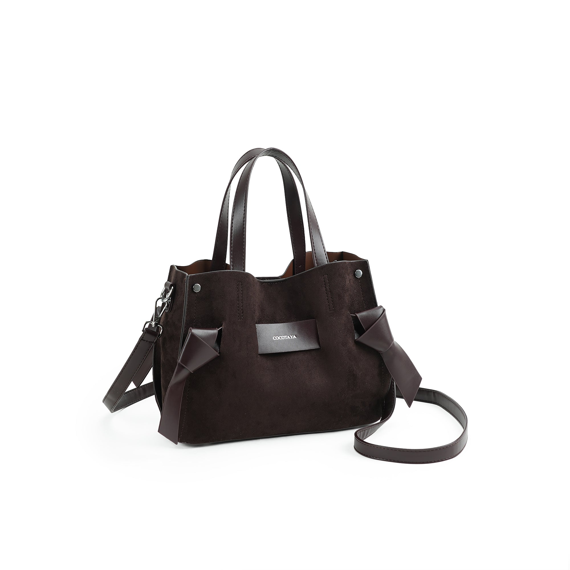 （cocotaya）All-Match Dual Carry Leather Handbag, Bow Detail Convertible Shoulder Crossbody Tote Bag