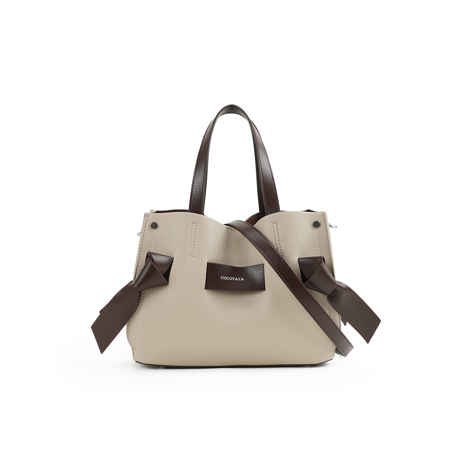 （cocotaya）All-Match Dual Carry Leather Handbag, Bow Detail Convertible Shoulder Crossbody Tote Bag