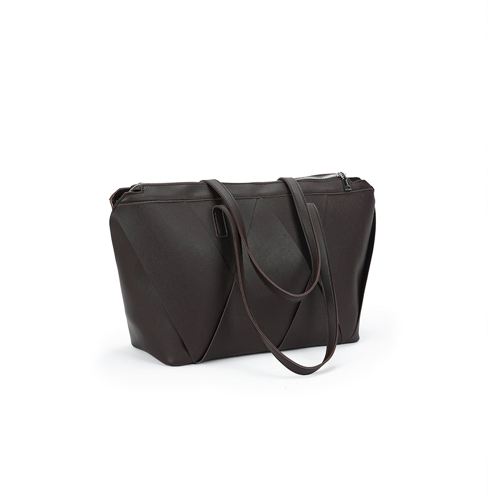 (COCOTAYA)Soft leather shoulder bag with unique cut design and large capacity