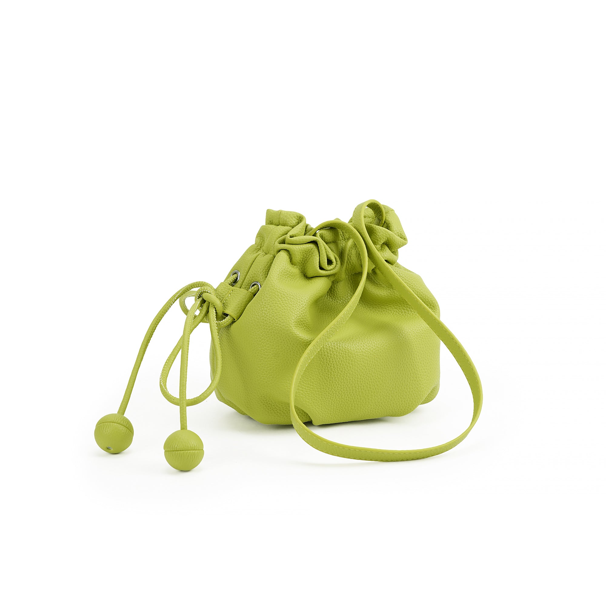 （cocotaya）Drawstring Mini Bucket Crossbody Bag with Bead Decor Thin Strap