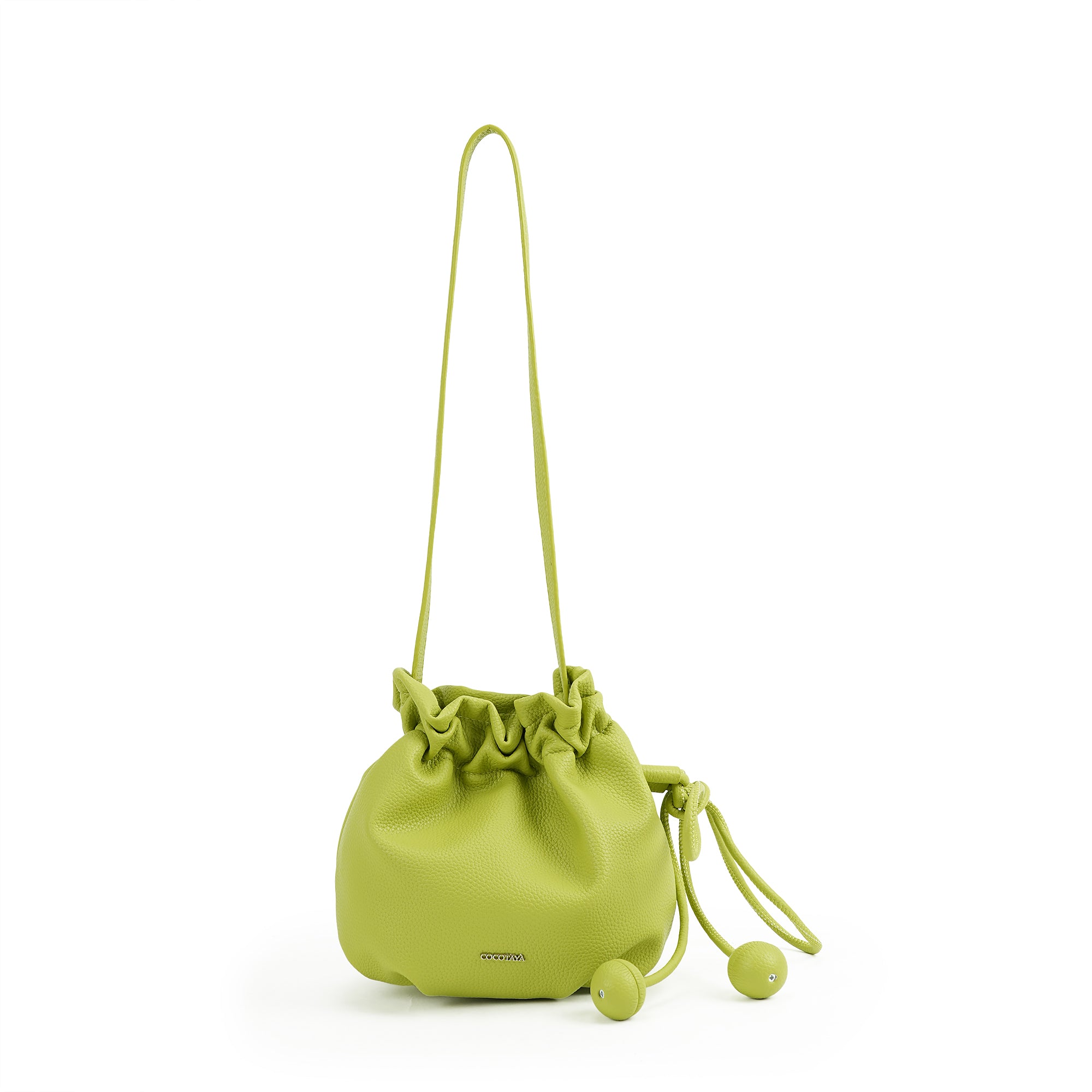 （cocotaya）Drawstring Mini Bucket Crossbody Bag with Bead Decor Thin Strap
