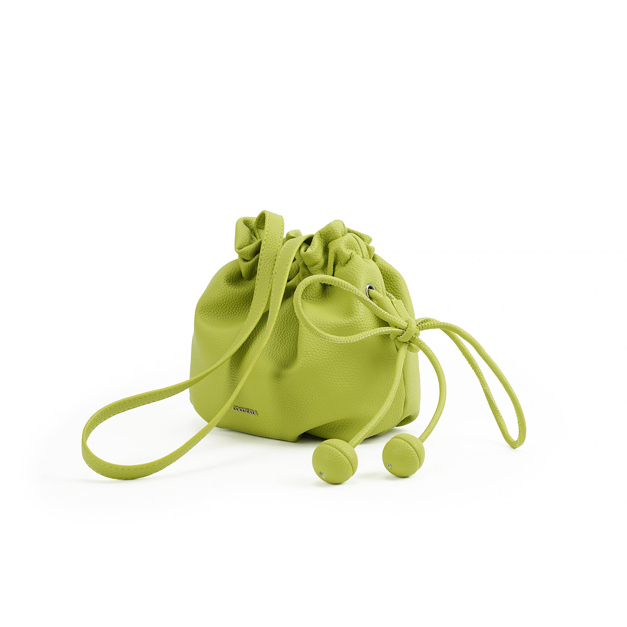 （cocotaya）Drawstring Mini Bucket Crossbody Bag with Bead Decor Thin Strap