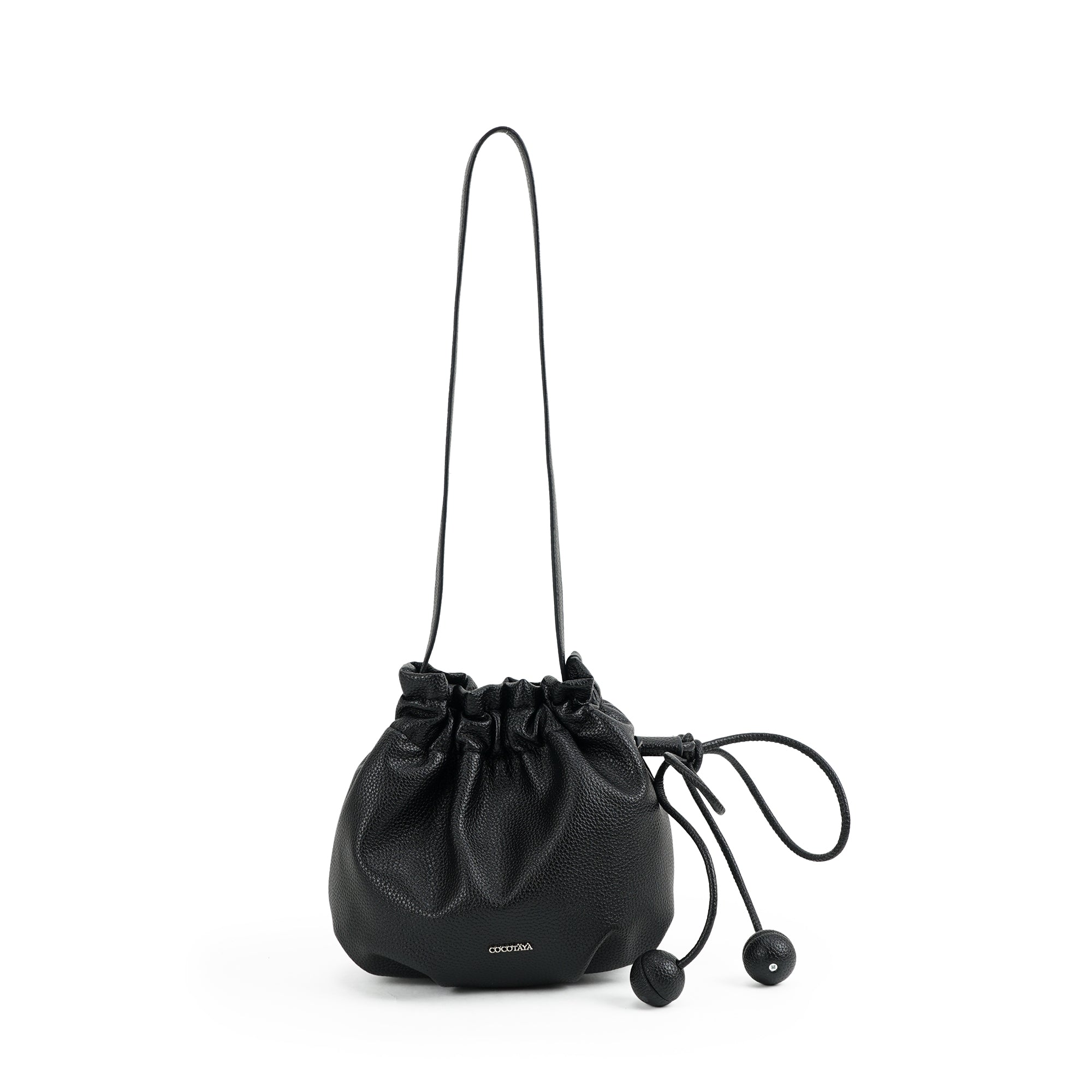 （cocotaya）Drawstring Mini Bucket Crossbody Bag with Bead Decor Thin Strap