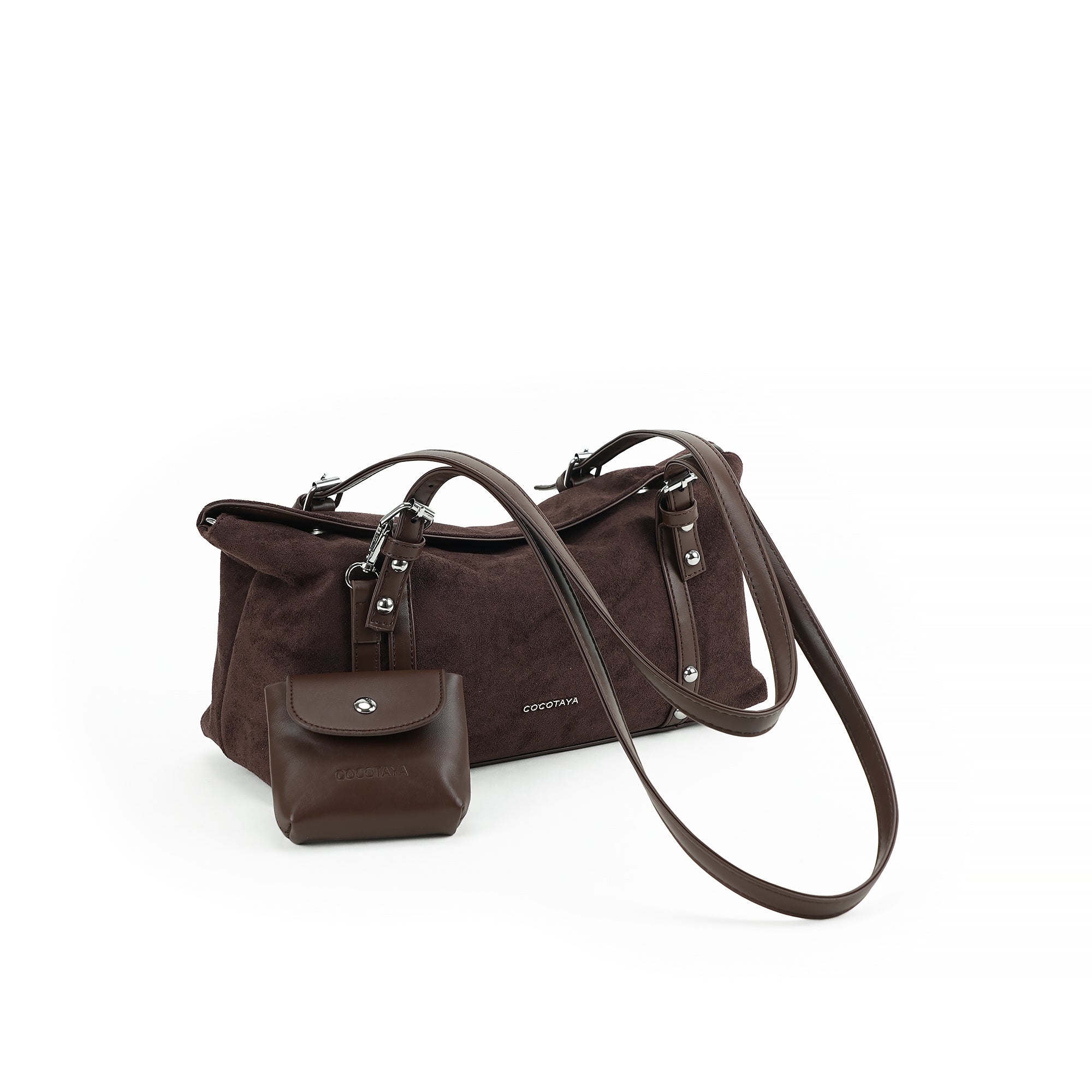 （cocotaya）Vintage Suede Shoulder Bag With Matching Mini Purse