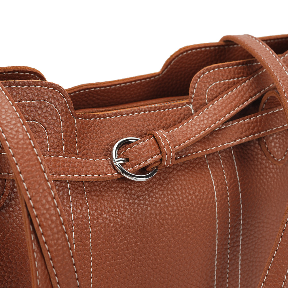 (COCOTAYA)Elegant zippered leather tote bag with button design and large capacity.