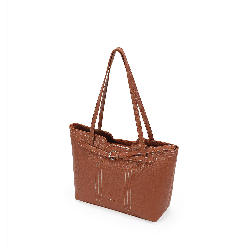 (COCOTAYA)Elegant zippered leather tote bag with button design and large capacity.