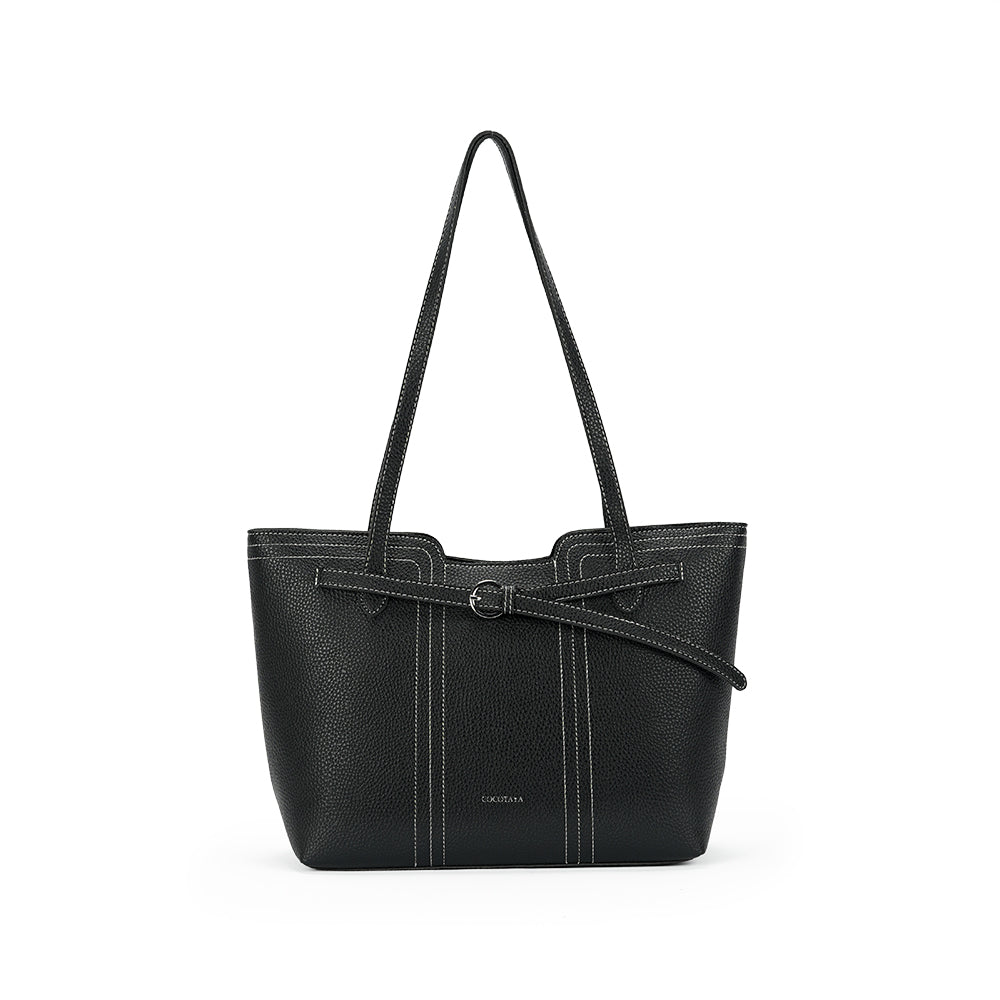 (COCOTAYA)Elegant zippered leather tote bag with button design and large capacity.