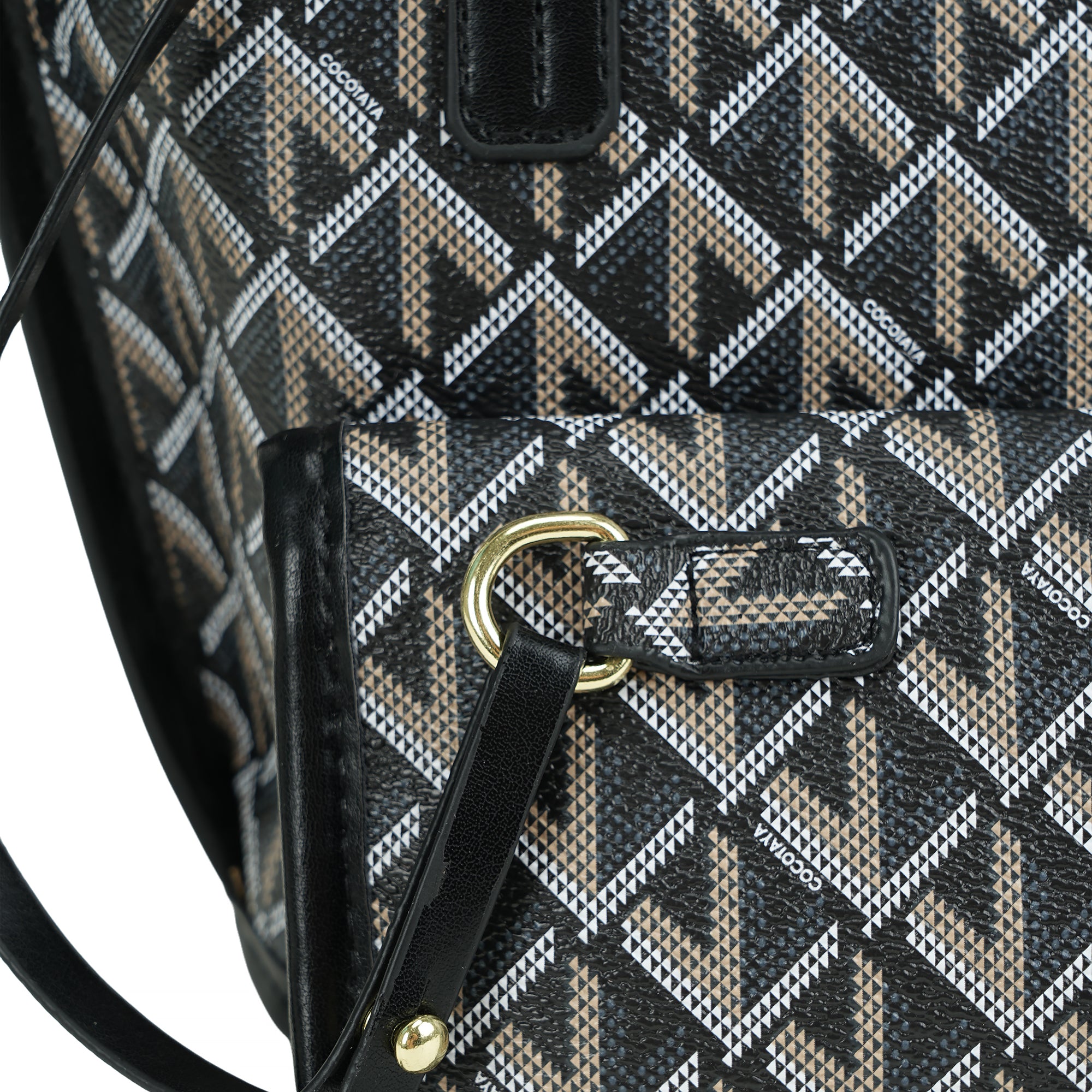 （cocotaya）Fashion Rhombus Printed Tote Bag With Mini Pouch Women Daily Work Shoulder Handbag Set