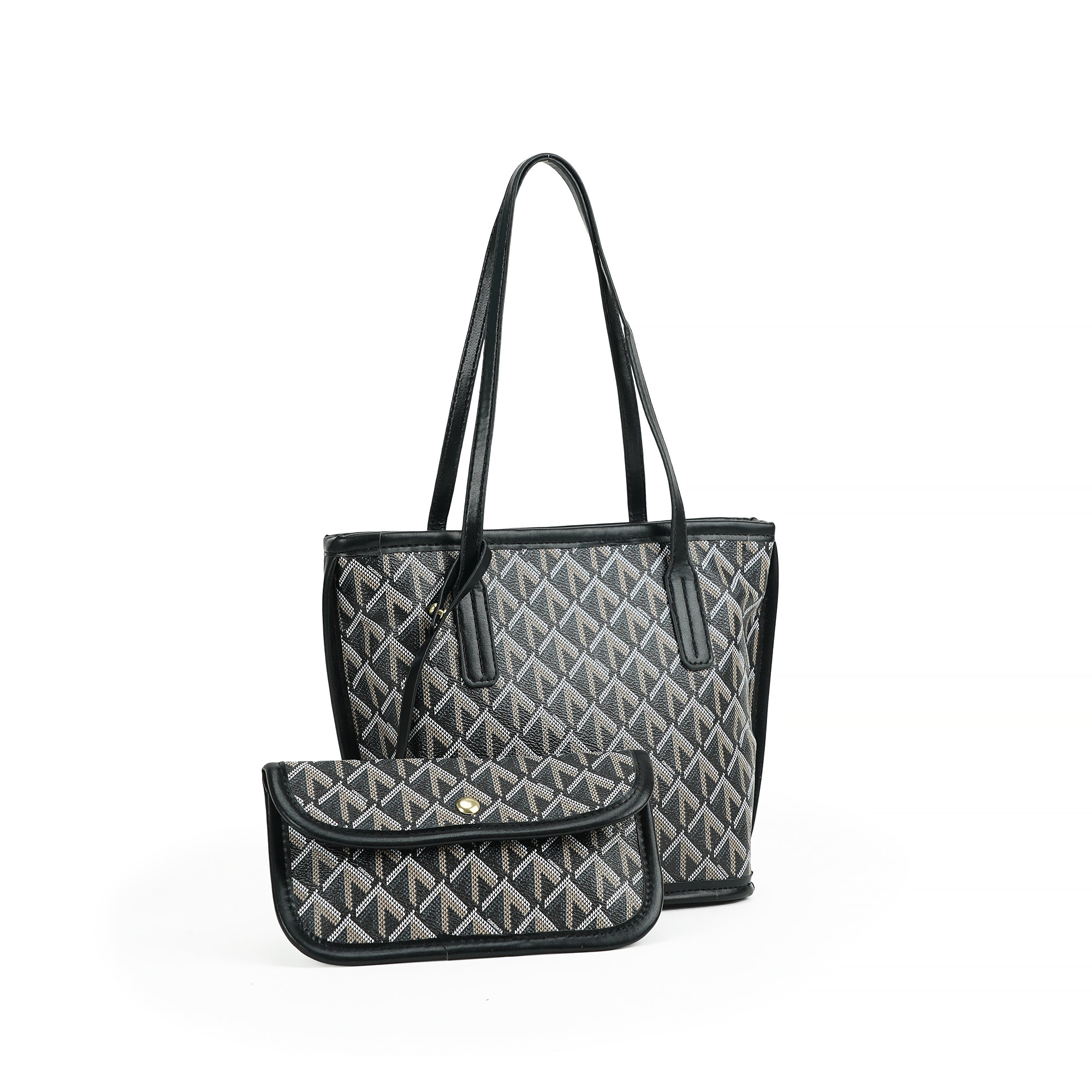 （cocotaya）Fashion Rhombus Printed Tote Bag With Mini Pouch Women Daily Work Shoulder Handbag Set