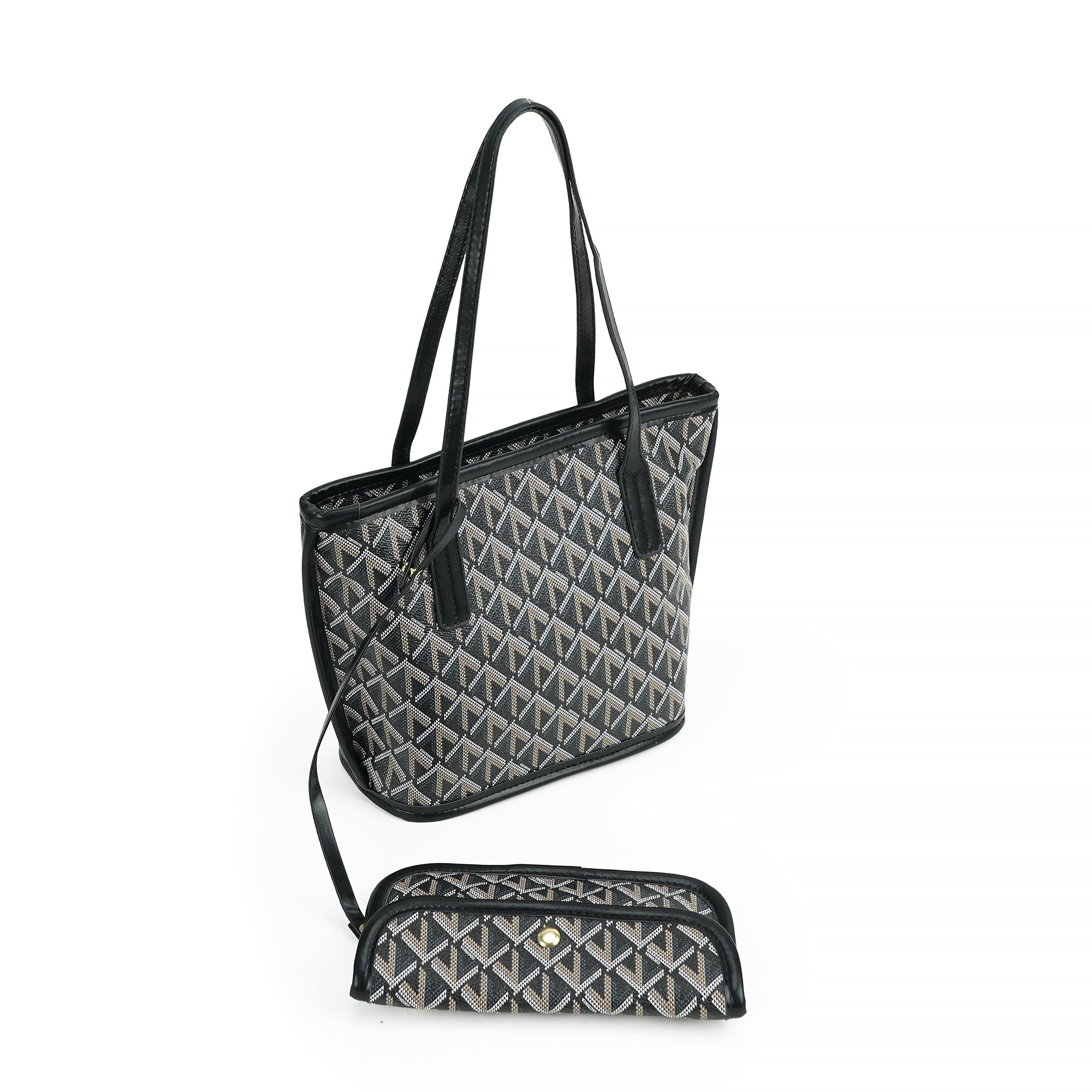 （cocotaya）Fashion Rhombus Printed Tote Bag With Mini Pouch Women Daily Work Shoulder Handbag Set