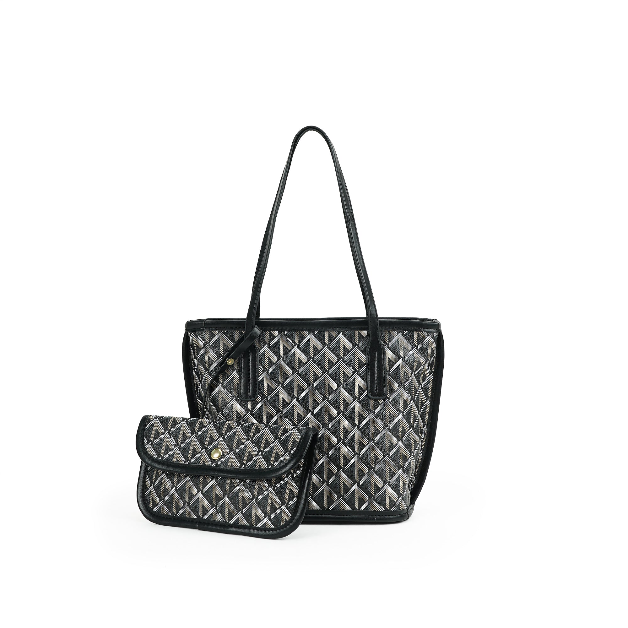 （cocotaya）Fashion Rhombus Printed Tote Bag With Mini Pouch Women Daily Work Shoulder Handbag Set