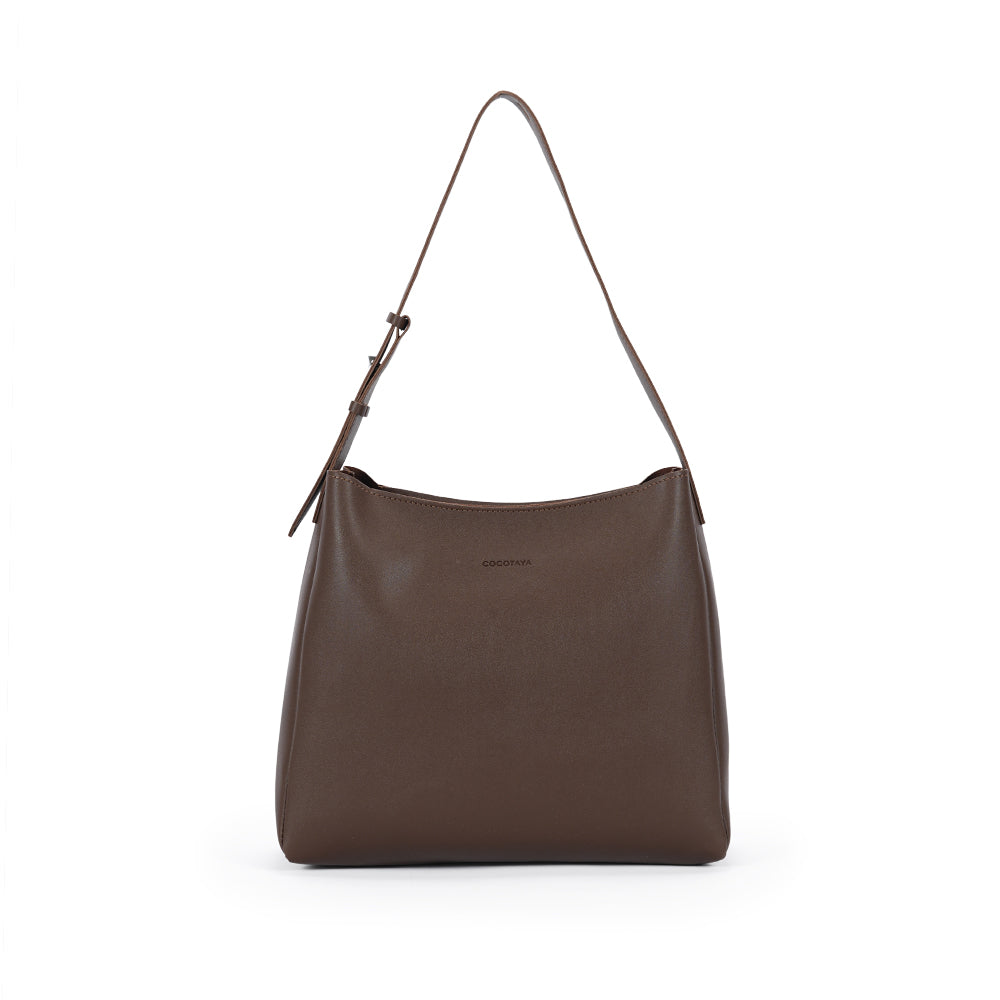 (COCOTAYA）PU women's fashion solid color shoulder bag retro classic bucket tote bag
