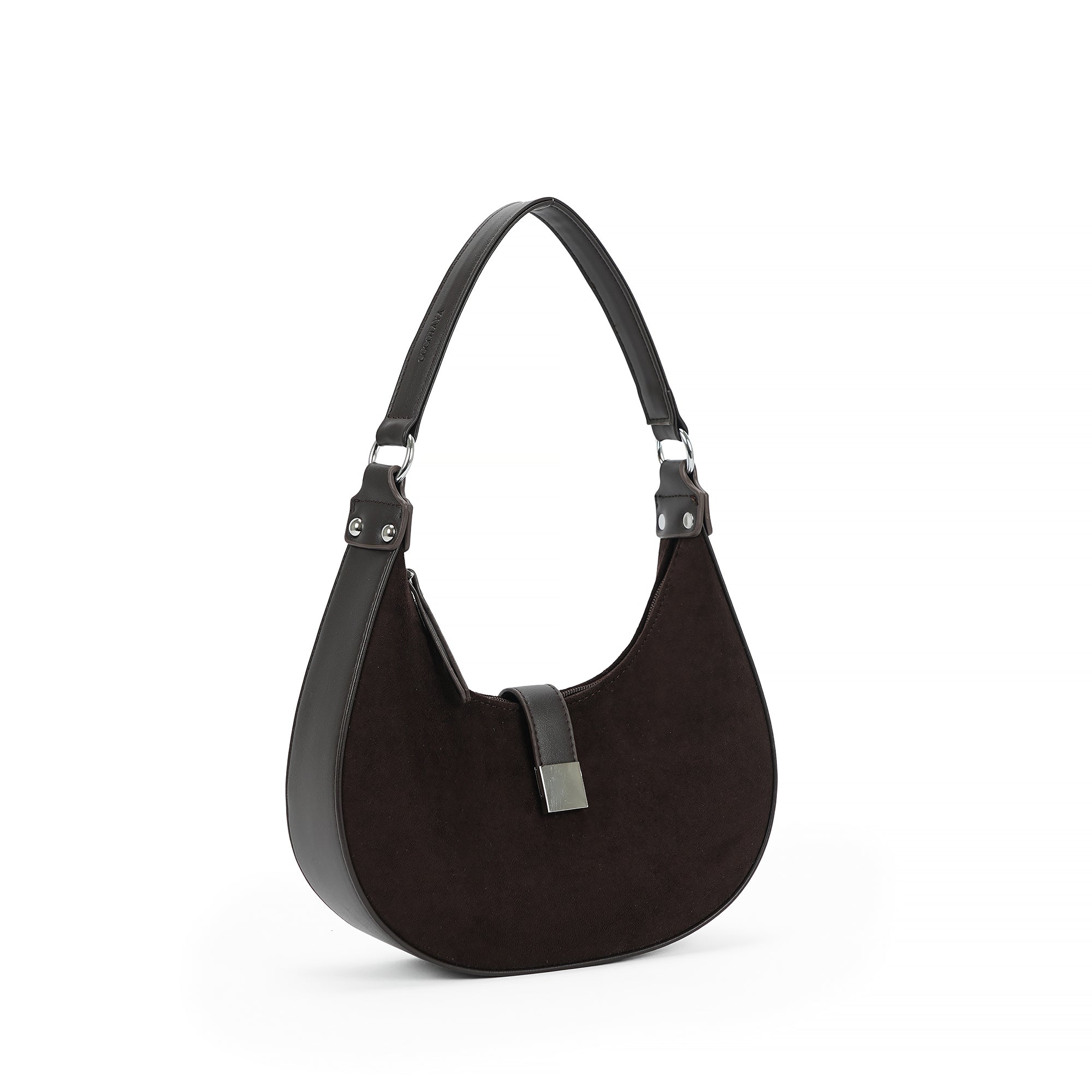 （cocotaya）Luna Buckle Bag Minimalist retro metal clasp crescent-shaped shoulder bag, casual shoulder bag