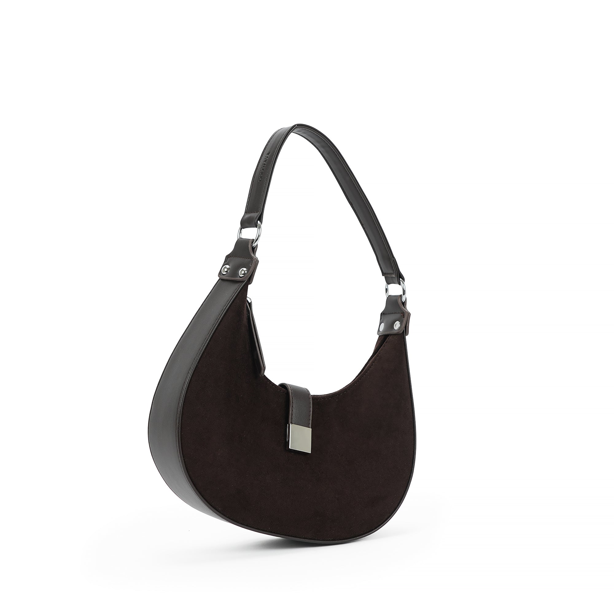 （cocotaya）Luna Buckle Bag Minimalist retro metal clasp crescent-shaped shoulder bag, casual shoulder bag