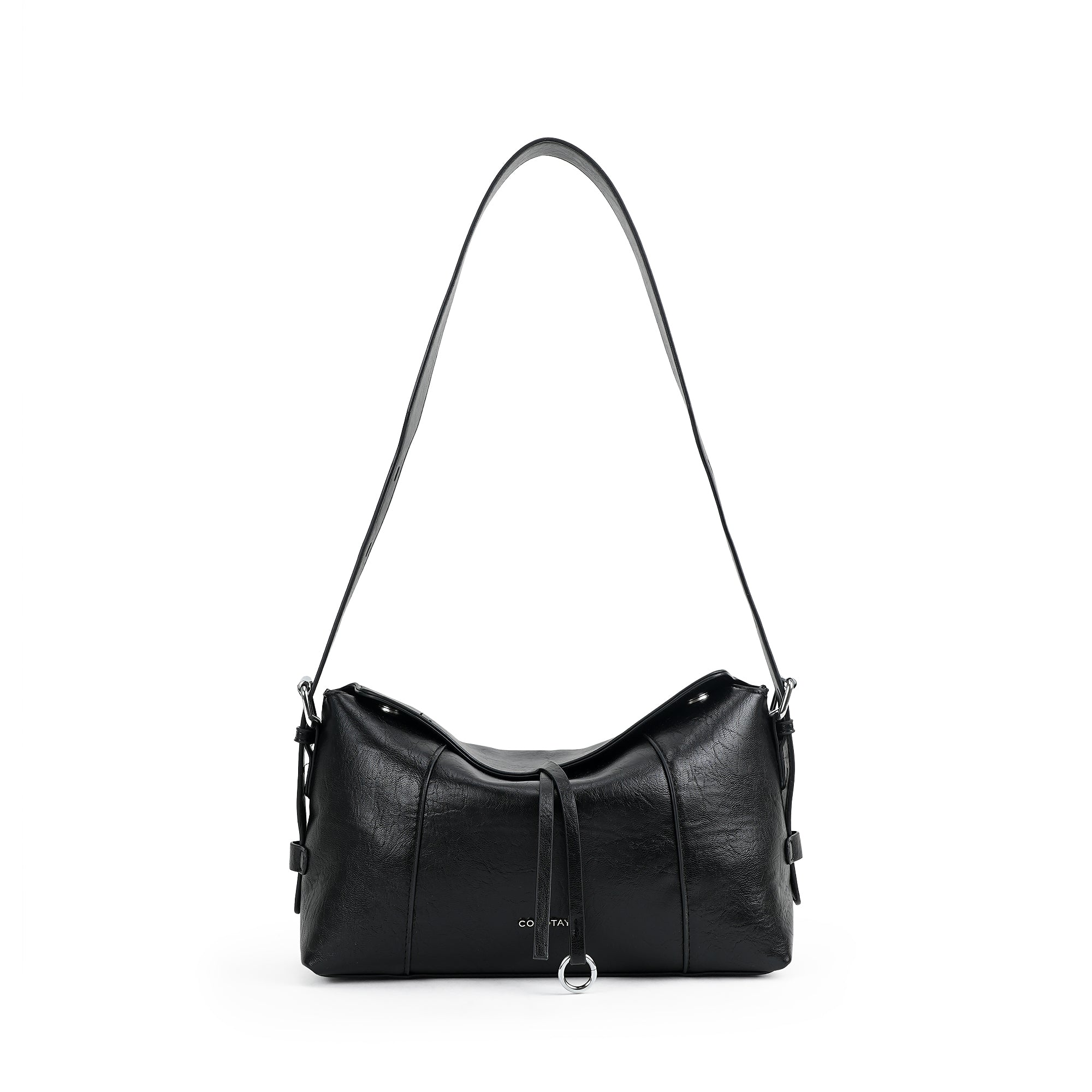（cocotaya）Retro Crackle Leather Sling Bag, Metal Ring Decor Adjustable Strap Women Daily Shoulder Bag