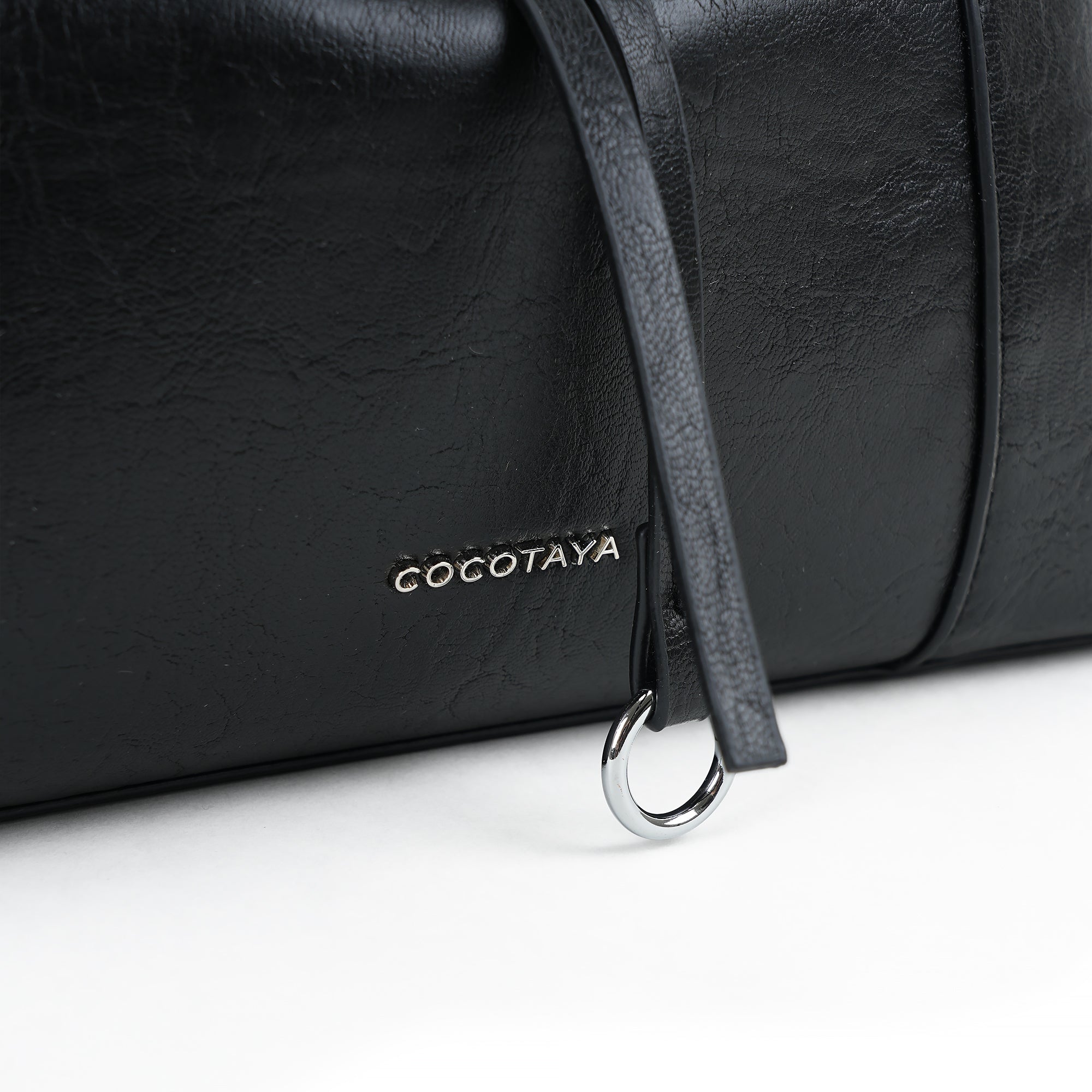 （cocotaya）Retro Crackle Leather Sling Bag, Metal Ring Decor Adjustable Strap Women Daily Shoulder Bag