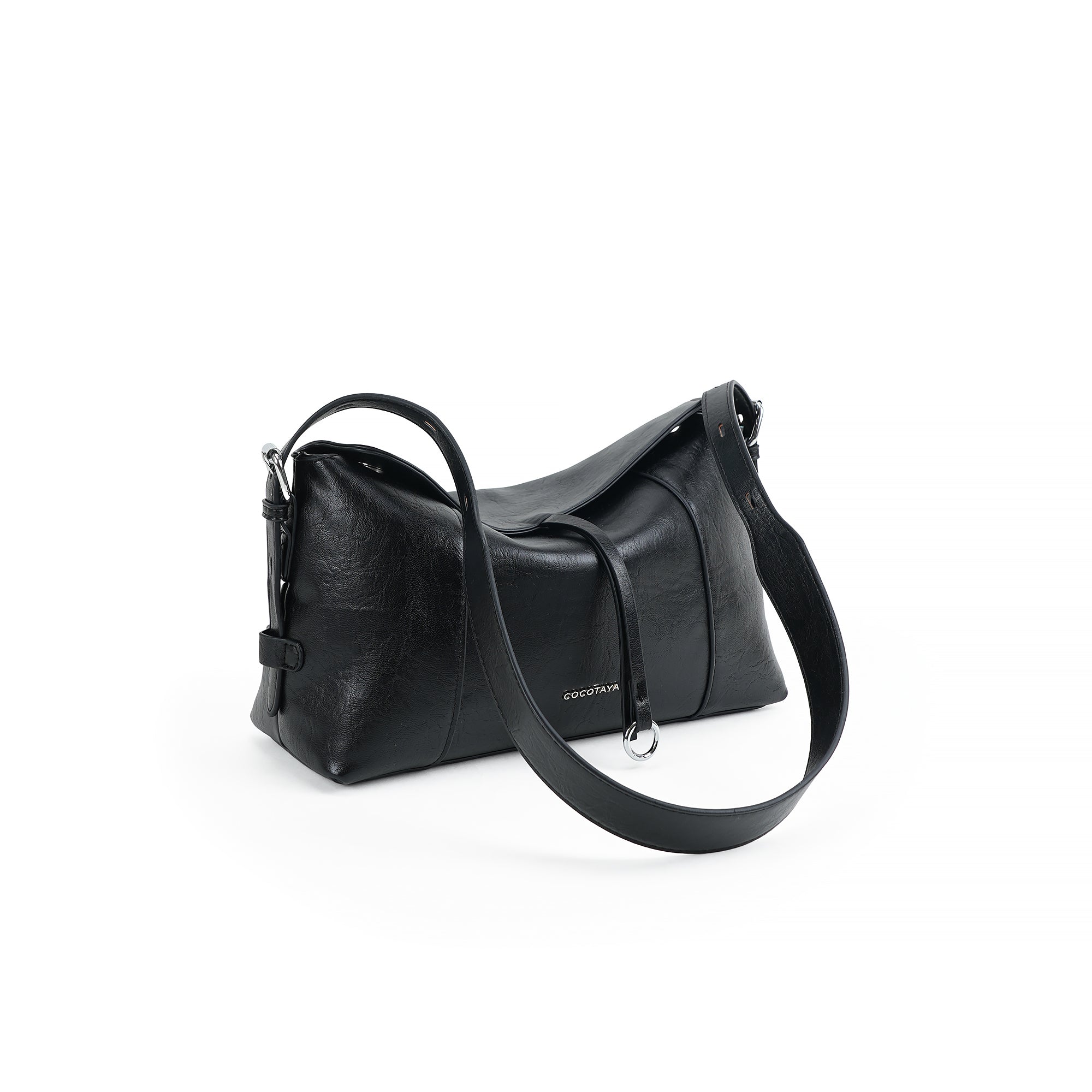 （cocotaya）Retro Crackle Leather Sling Bag, Metal Ring Decor Adjustable Strap Women Daily Shoulder Bag