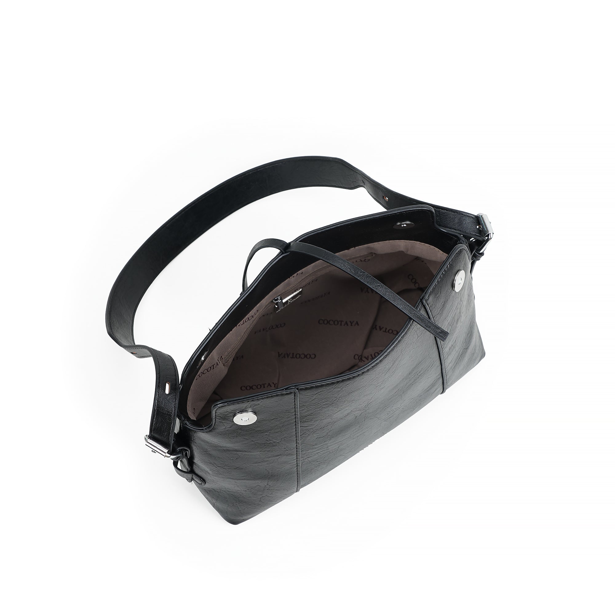 （cocotaya）Retro Crackle Leather Sling Bag, Metal Ring Decor Adjustable Strap Women Daily Shoulder Bag