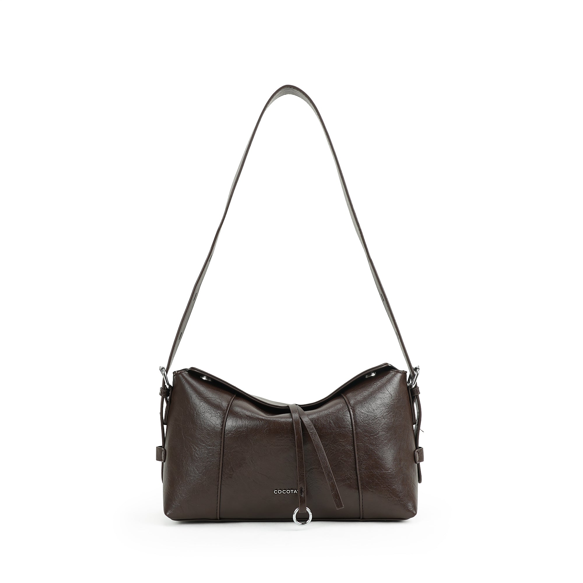 （cocotaya）Retro Crackle Leather Sling Bag, Metal Ring Decor Adjustable Strap Women Daily Shoulder Bag