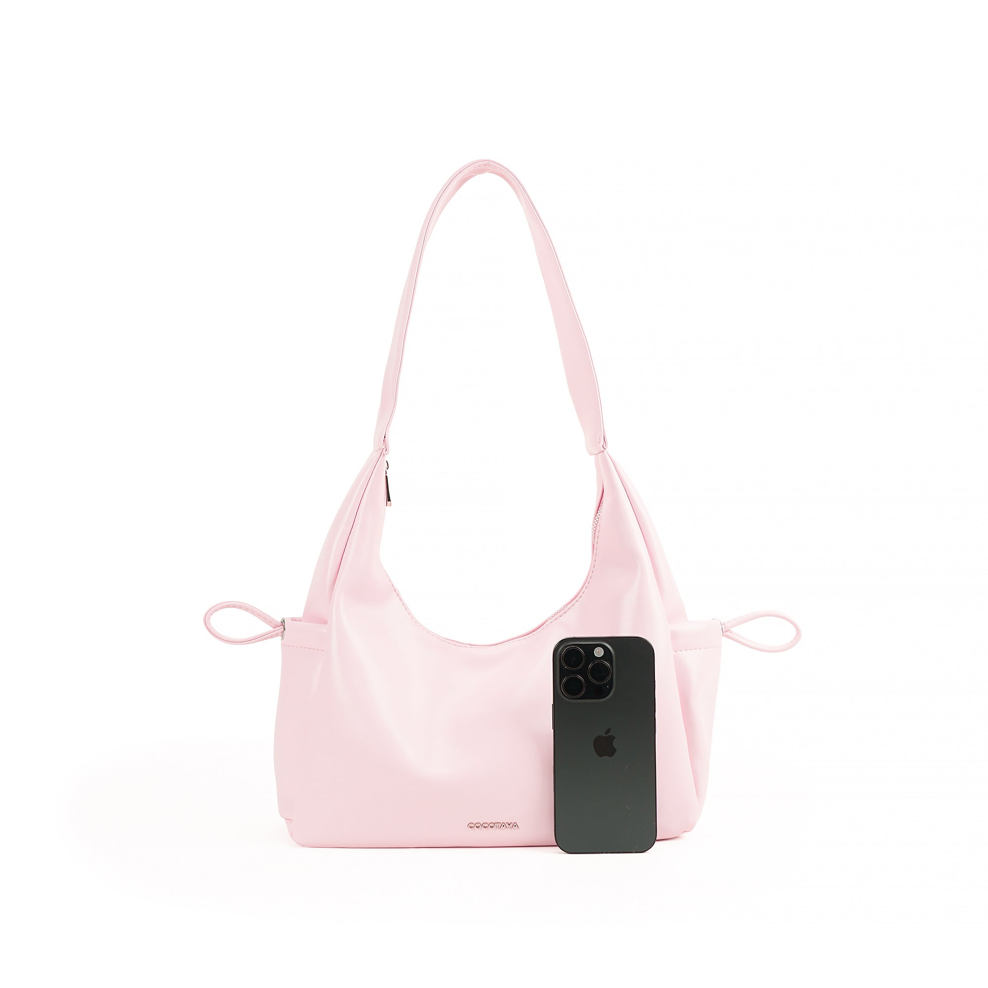 （cocotaya）All-Match Curved Hobo Handbag, Single Strap Side Drawstring Loop Leather Shoulder Bag