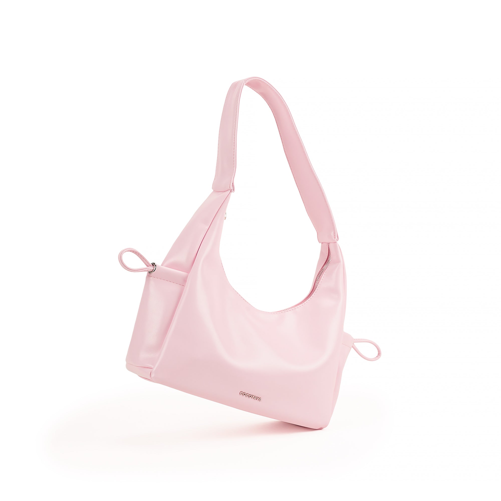 （cocotaya）All-Match Curved Hobo Handbag, Single Strap Side Drawstring Loop Leather Shoulder Bag