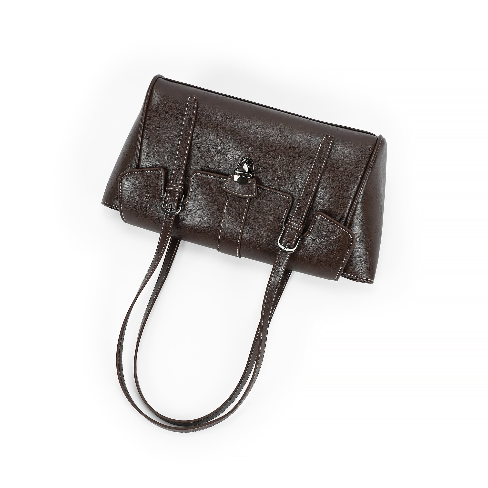 （cocotaya）Celine Bag Retro Buckle Commuter PU Leather Tote Shoulder Bag