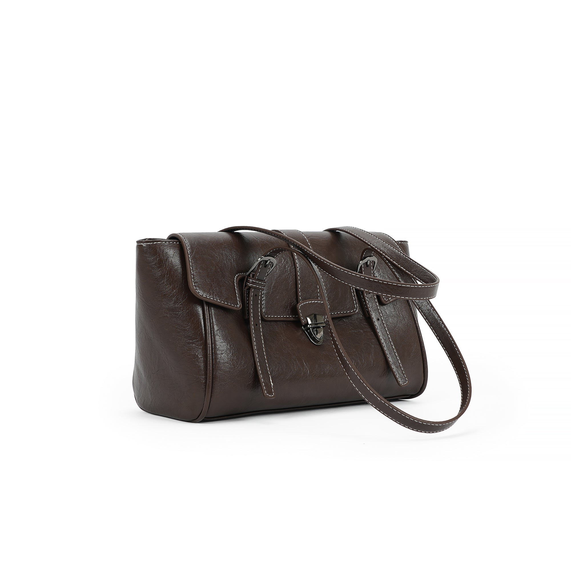 （cocotaya）Celine Bag Retro Buckle Commuter PU Leather Tote Shoulder Bag