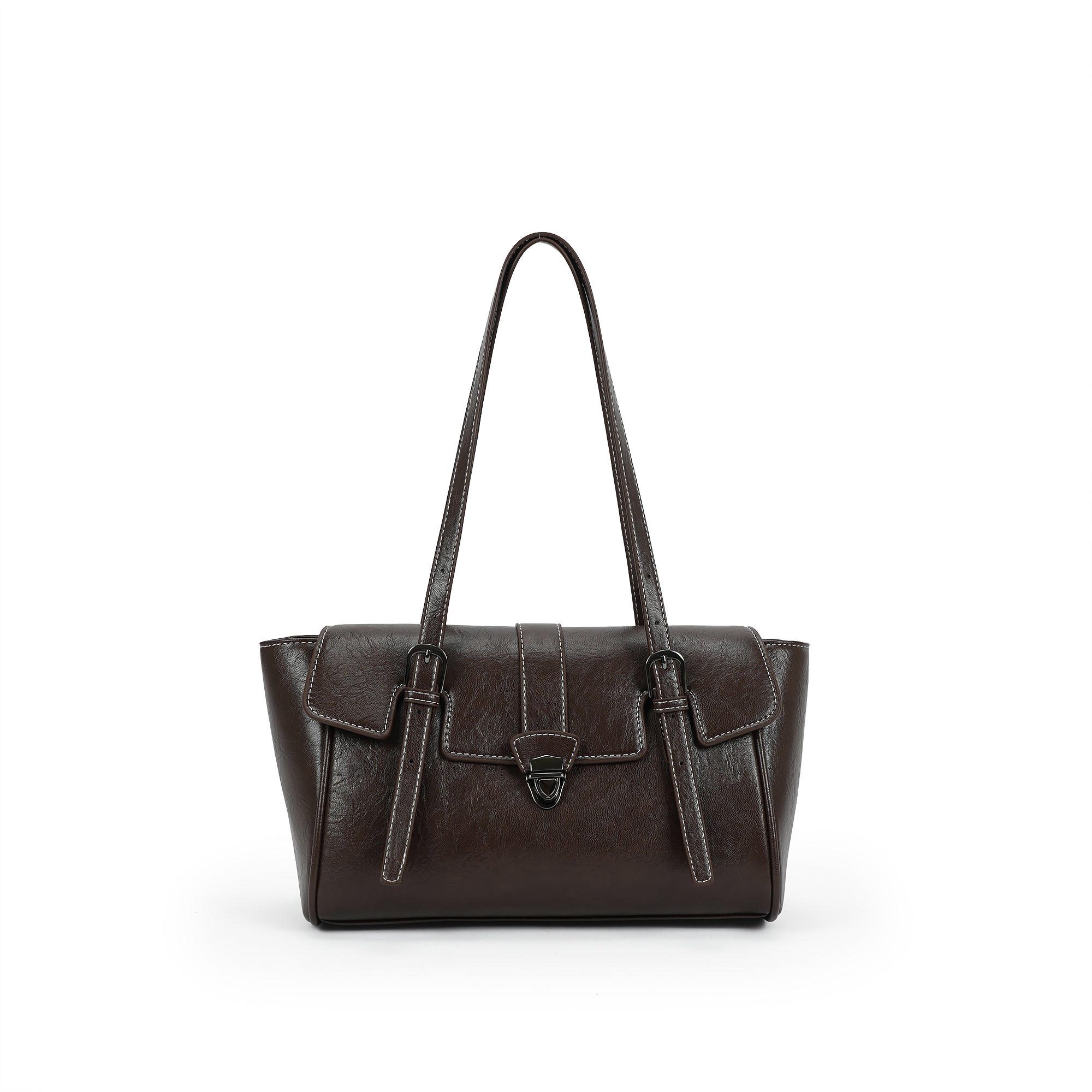 （cocotaya）Celine Bag Retro Buckle Commuter PU Leather Tote Shoulder Bag