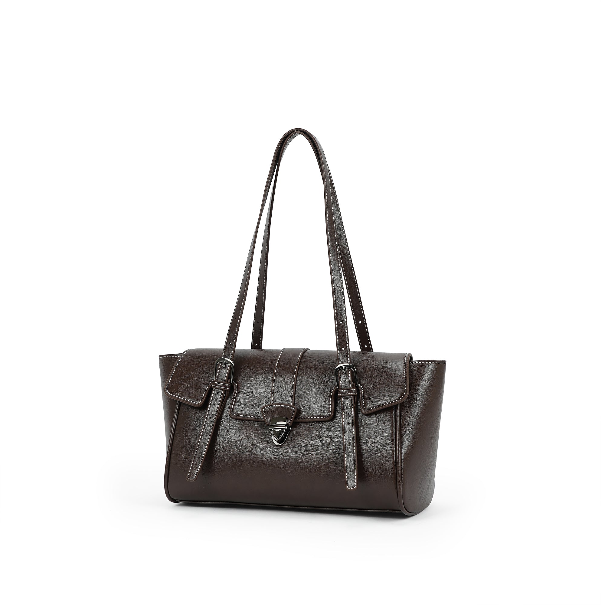 （cocotaya）Celine Bag Retro Buckle Commuter PU Leather Tote Shoulder Bag