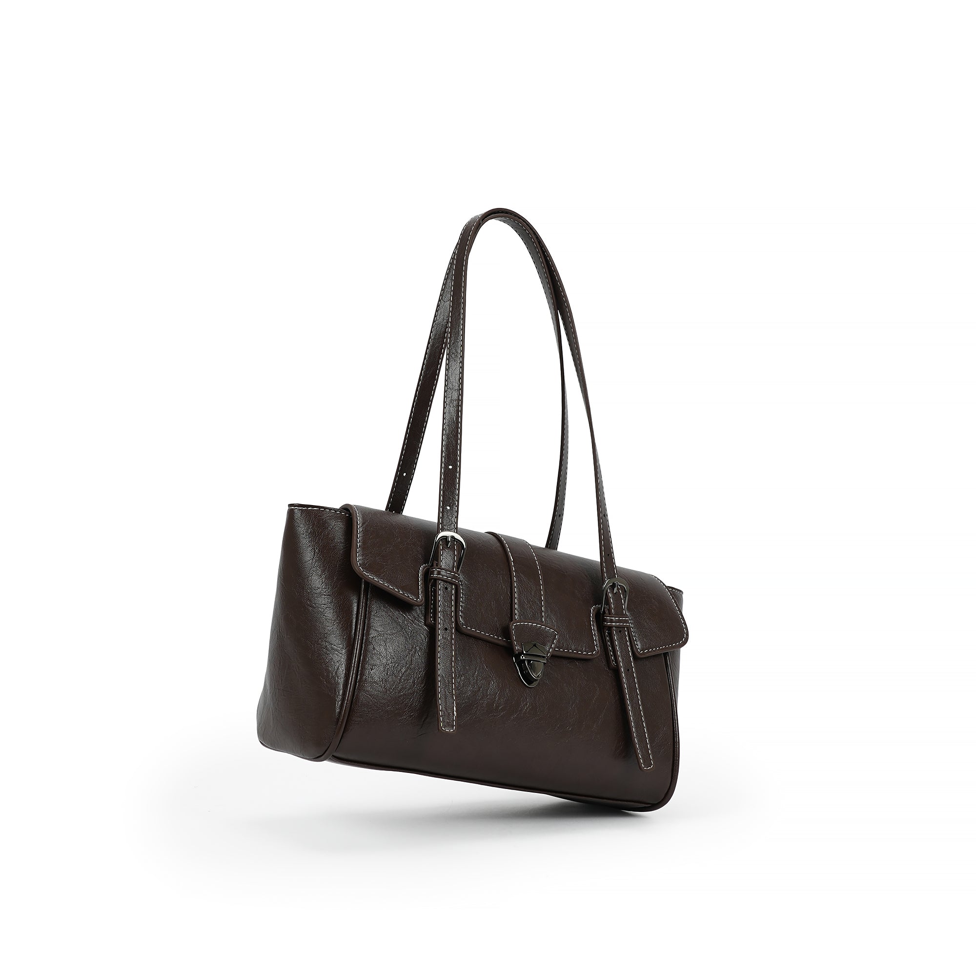 （cocotaya）Celine Bag Retro Buckle Commuter PU Leather Tote Shoulder Bag