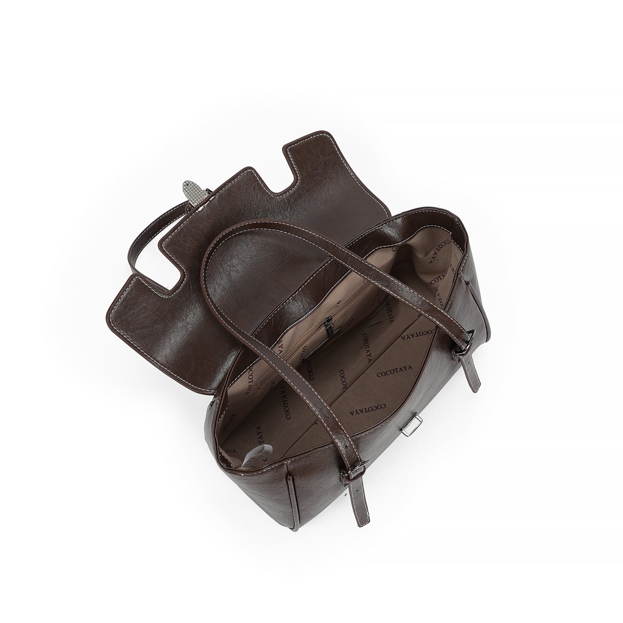（cocotaya）Celine Bag Retro Buckle Commuter PU Leather Tote Shoulder Bag
