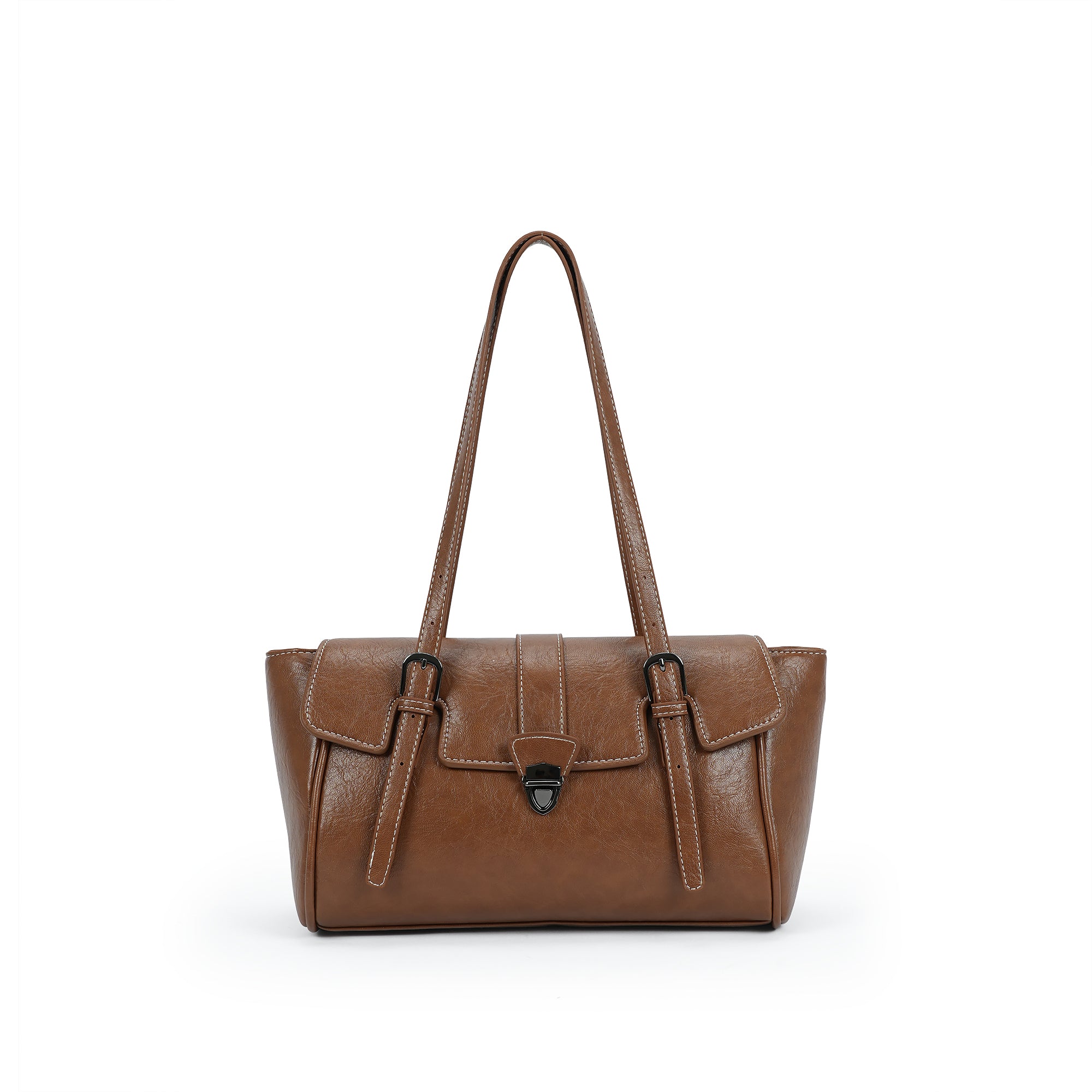 （cocotaya）Celine Bag Retro Buckle Commuter PU Leather Tote Shoulder Bag