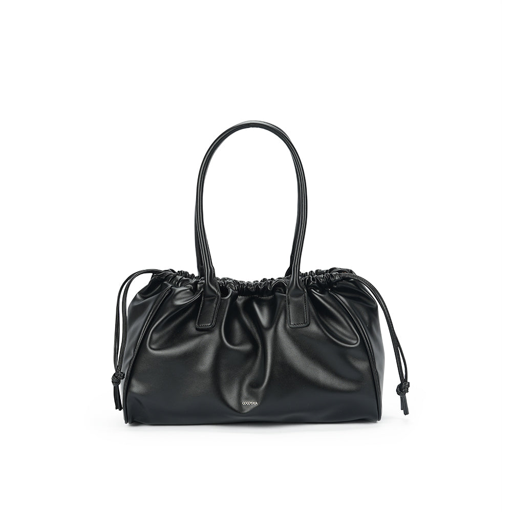 (COCOTAYA)Stylish and versatile leather drawstring tote bag with frosted finish.