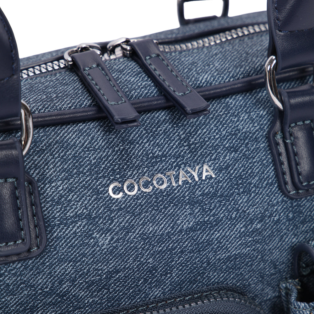 (COCOTAYA) Fashionable and popular denim multi-pocket versatile Boston bag with large capacity handbag