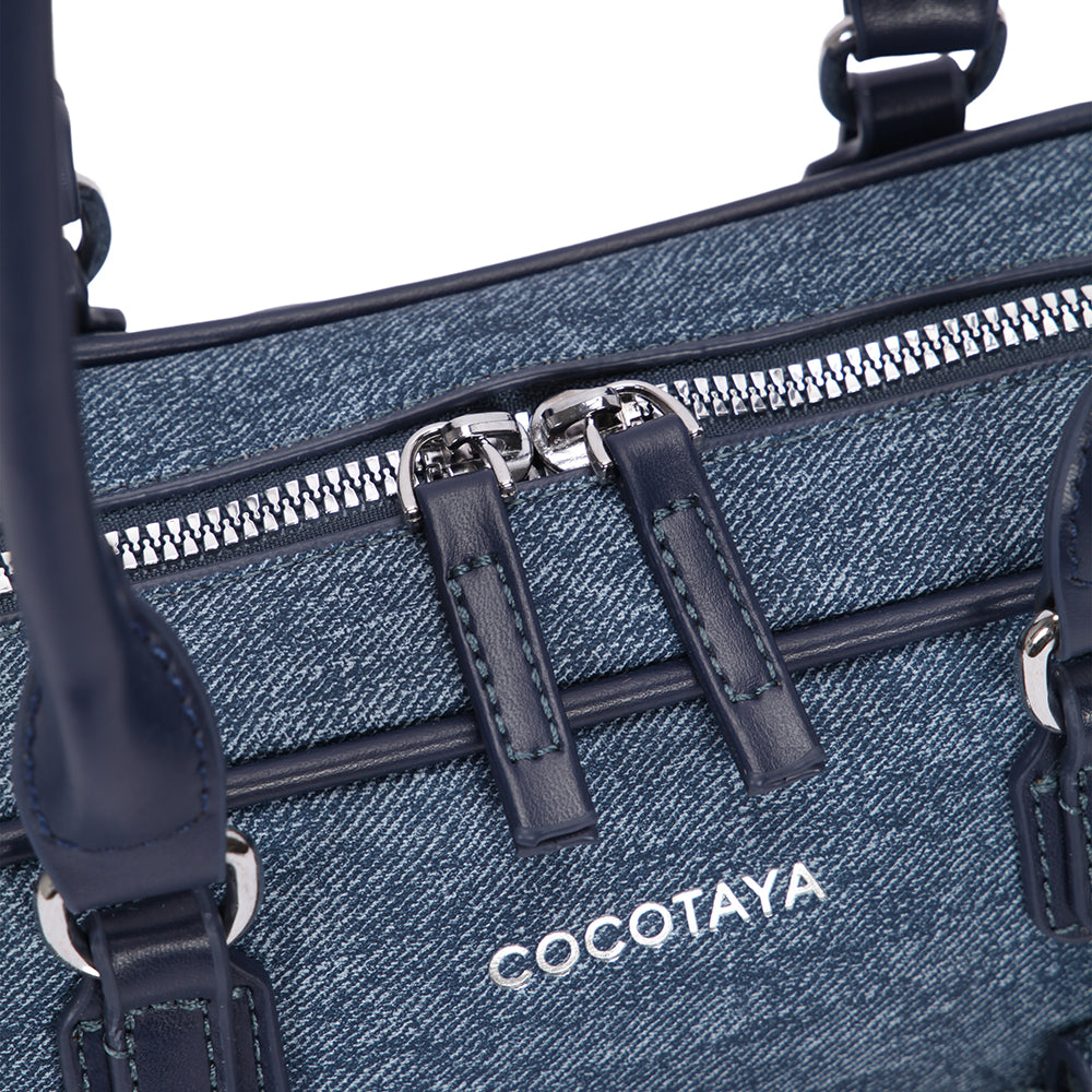 (COCOTAYA) Fashionable and popular denim multi-pocket versatile Boston bag with large capacity handbag