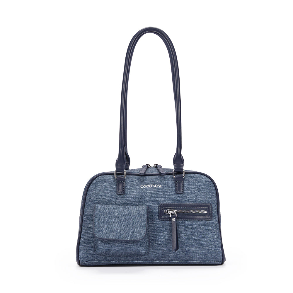 (COCOTAYA) Women's Fashion Denim Multi-Pocket Versatile Casual Boston Bag Large Capacity Handbag