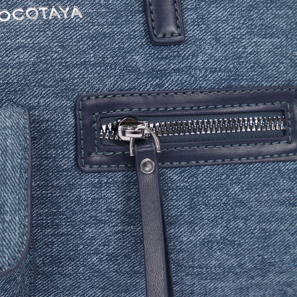 (COCOTAYA) Women's Fashion Denim Multi-Pocket Versatile Casual Boston Bag Large Capacity Handbag