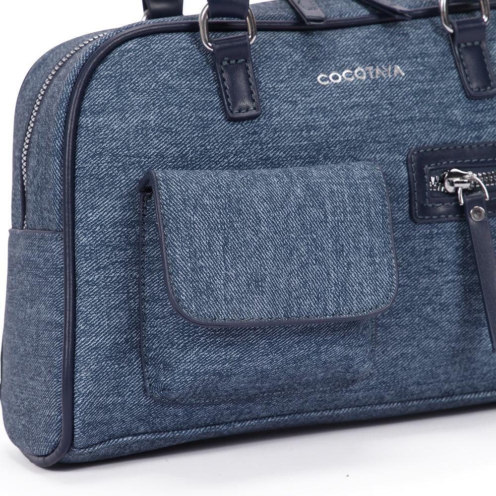 (COCOTAYA) Women's Fashion Denim Multi-Pocket Versatile Casual Boston Bag Large Capacity Handbag