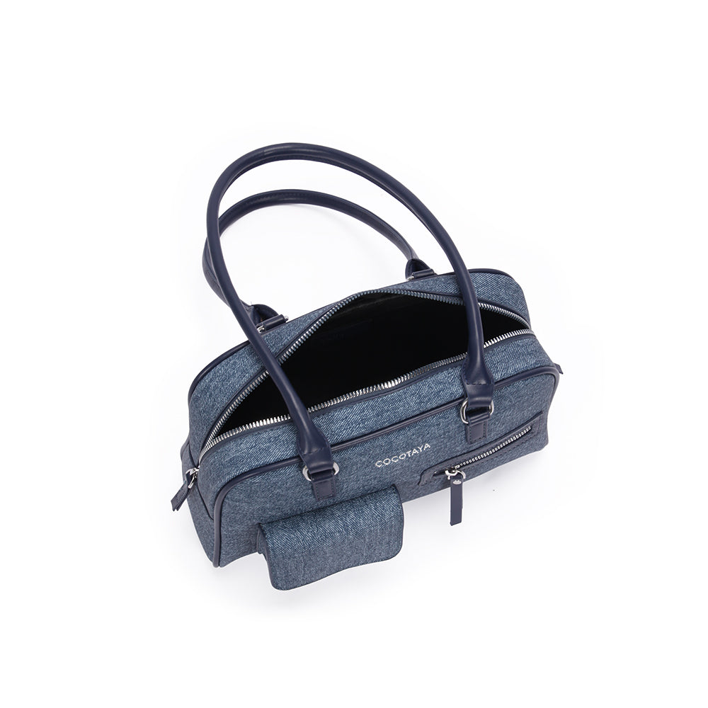 (COCOTAYA) Women's Fashion Denim Multi-Pocket Versatile Casual Boston Bag Large Capacity Handbag