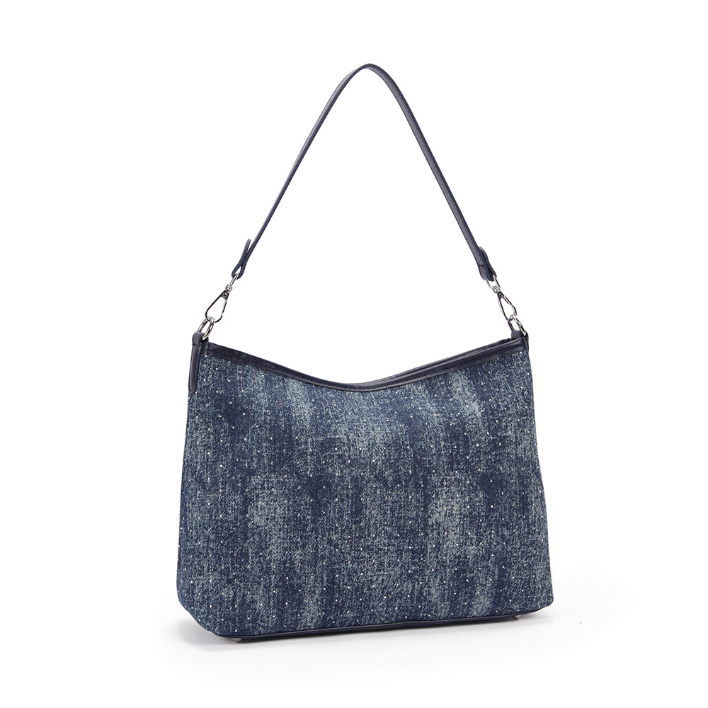 (COCOTAYA） Women's denim texture starry design shoulder crossbody bag casual large capacity handbag