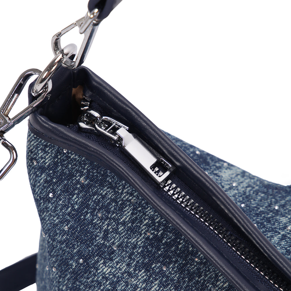 (COCOTAYA） Women's denim texture starry design shoulder crossbody bag casual large capacity handbag