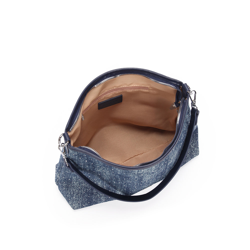 (COCOTAYA） Women's denim texture starry design shoulder crossbody bag casual large capacity handbag